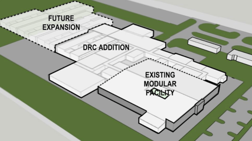 This concept rendering shows how Kansas City's temporary modular jail could be renovated and expanded as the city's new permanent jail.