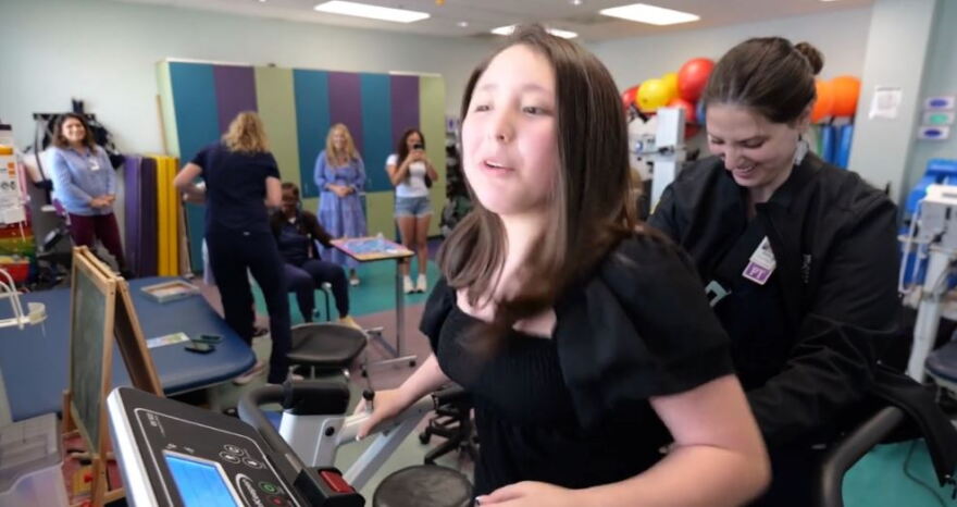 Camila Nino, 12, undergoes physical therapy during a session at TIRR Memorial Hermann in Houston. The Calallen Middle School student suffered an ischemic stroke earlier this year.