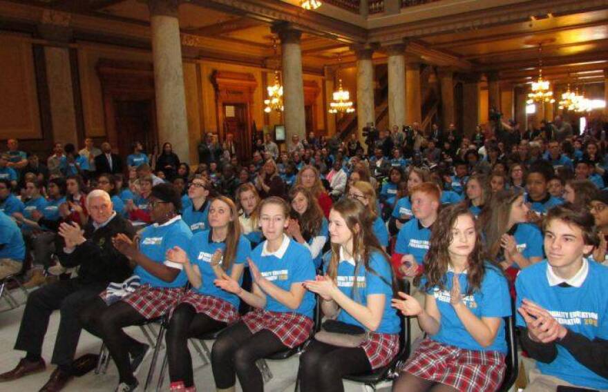 Students using vouchers and from charter schools attended a rally for school choice at the Statehous