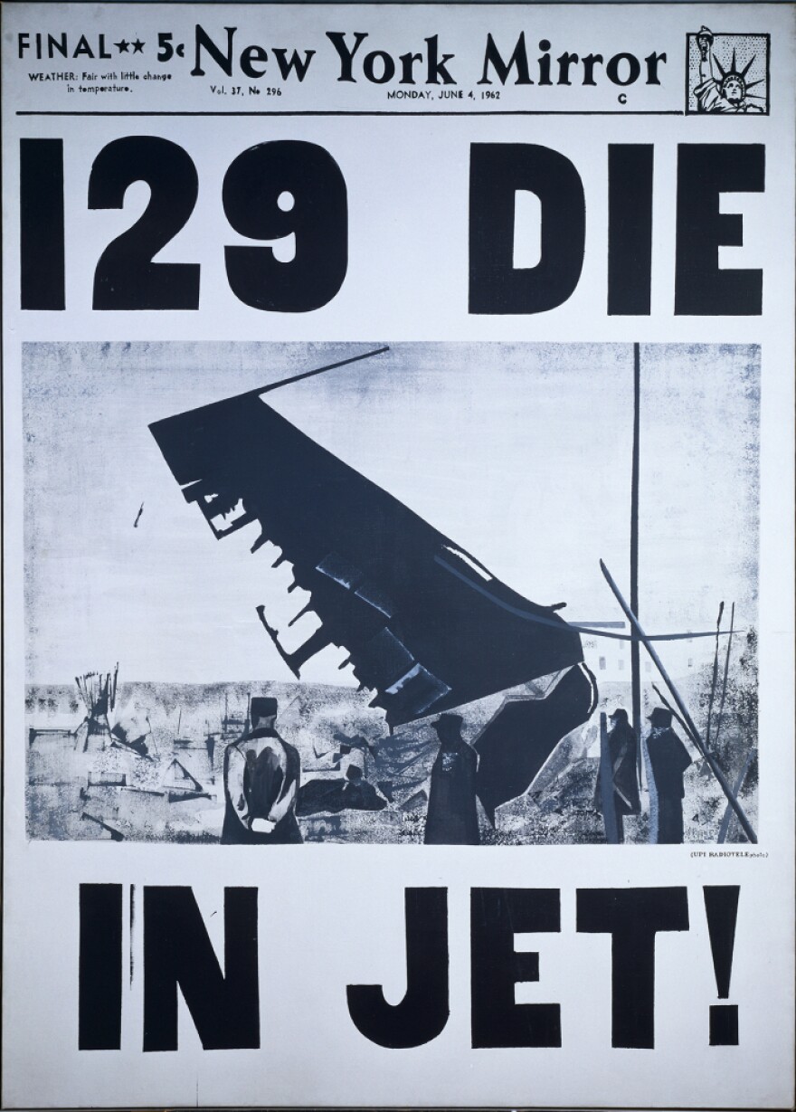 At 100 inches tall, Warhol's "129 Die in Jet" reflects one of the artist's central obsessions — death and disaster as reflected in the media.