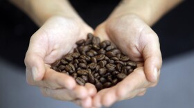 Barista Eviana Dan holds espresso beans at Millcreek Coffee Roasters during National Coffee Day, Tuesday, Sept. 29, 2015, in Salt Lake City.