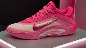 A Nike shoe, part of Las Vegas Aces WNBA basketball player A’ja Wilson's new signature shoe and athletic apparel collection, is displayed in Columbia, S.C., Monday, Feb. 3, 2025. (AP Photo/Steve Reed)