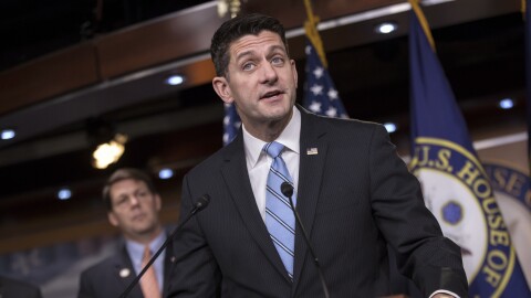 House Speaker Paul Ryan talks about the GOP tax bill during a news conference at the U.S. Capitol on Tuesday.
