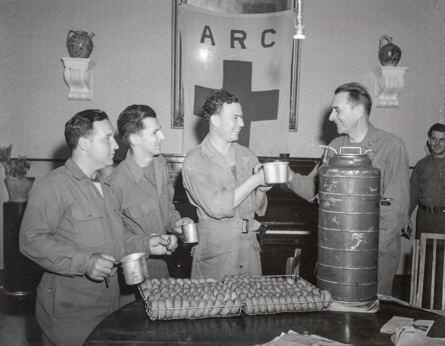 GIs enjoy a cup of coffee during World War II. "The American soldier became so closely identified with his coffee that G.I. Joe gave his name to the brew," according to coffee historian Mark Pendergrast.