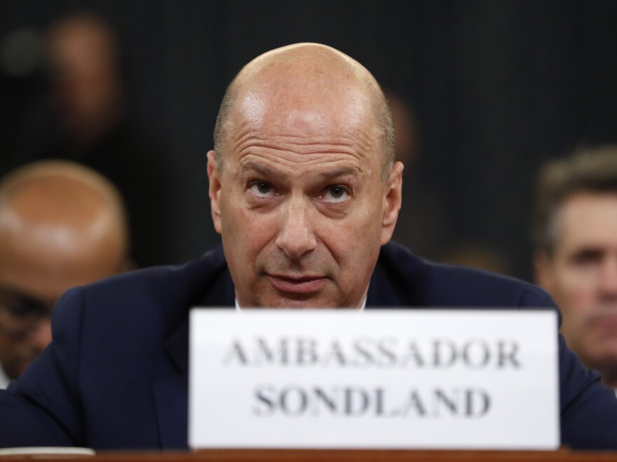 U.S. Ambassador to the European Union Gordon Sondland listens during the public impeachment hearing.