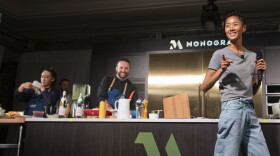 “Top Chef” Host Kristen Kish (right) talks to a crowd of hundreds during a cooking competition at the St. Regis in Aspen on June 16, 2024. The show’s three finalists attended the Food & Wine Classic in Aspen ahead of the finale on June 19.