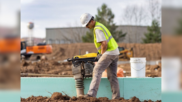 A LiUNA union member works on a job site.