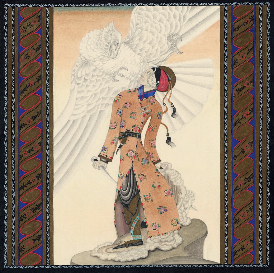 This original watercolor is from "The Tale of the Third Dervish" about the shipwrecked son of a king who meets a majestic bird.