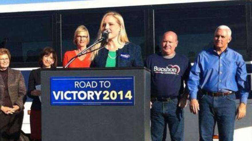 Erin Houchin speaks on a stop during the Road to Victory 2014 Bus Tour with Governor Mike Pence and the Statewide Republican team.