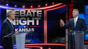 Republican Sen. Roger Marshall, right, and Democratic nominee for U.S. Senate Adam Hamilton, left, participate in a debate in Kansas City, Missouri, Wednesday, Oct. 21, 2026.