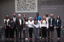 University of Illinois President Timothy Killeen and Chancellors Charles Isbell, Marie Maranda and Janet Gooch post with students and others during their 2026 Invested in Illinois tour.