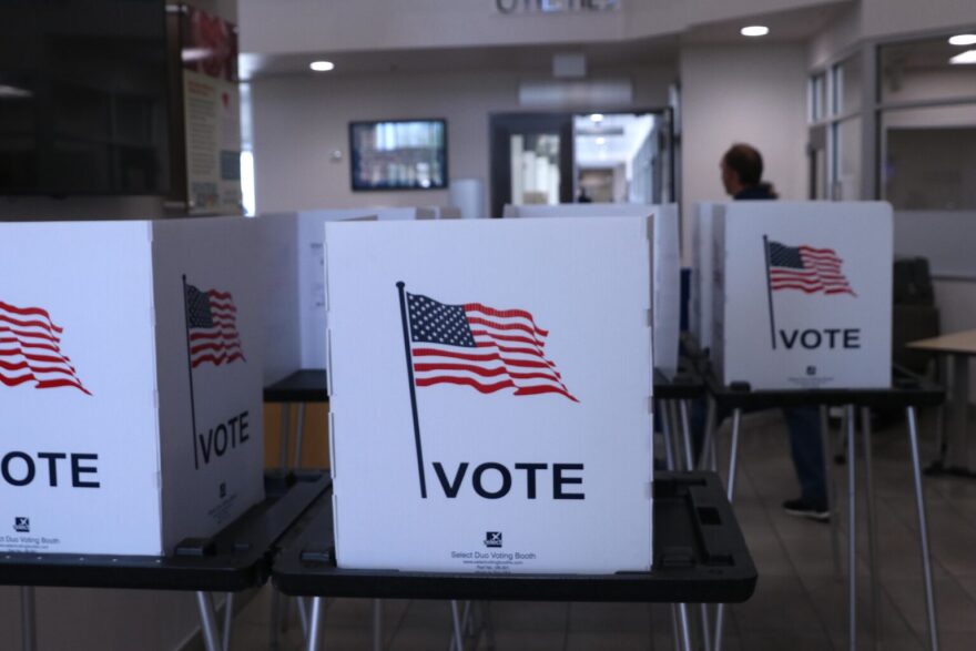 Voting booths at the Las Cruces City Hall on May 20, 2024. (Danielle Prokop / Source NM)