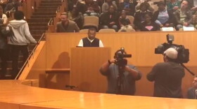 A speaker addresses the Charlotte City council Monday night, in this view from a live stream by Braxton Winston, from his seat at the council dais. 