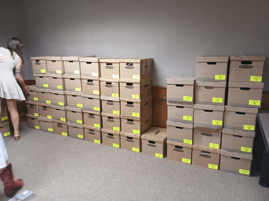 Boxes of signatures in the state capitol basement.