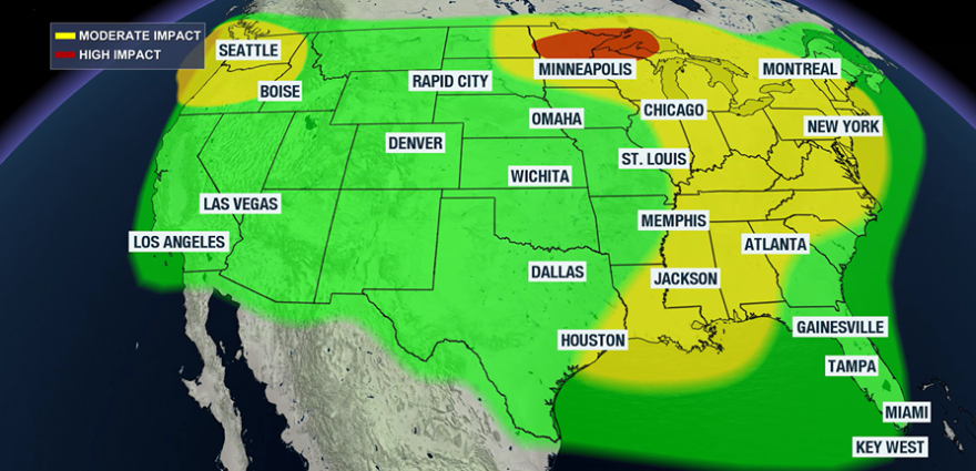 Wednesday travel map delay outlook.
