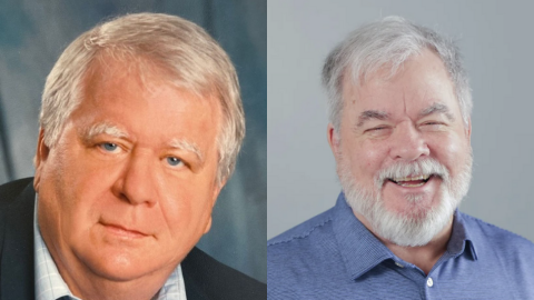 Bill Livingston (left), a longtime sports columnist for The Plain Dealer, passed away at age 77 on Jan. 9, 2026. Cleveland.com sports writer Paul Hoynes (right) has been named the recipient of the 2026 BBWAA Career Excellence Award.