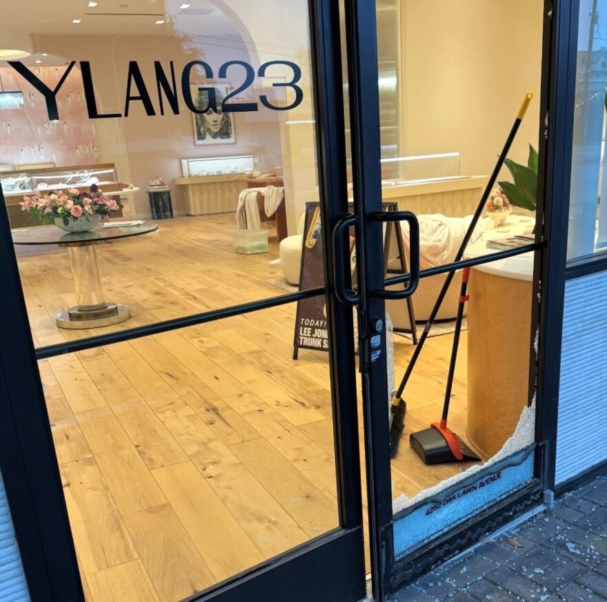 Front door of Ylang 23 after the robbery last Friday.