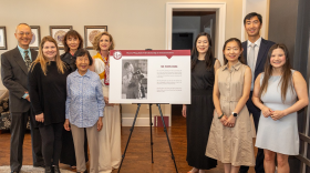 (L-R): Jun Tan, Dr. Natalie Campbell, Xiaon Wang, Hualian Liu, ULM President Dr. Carrie L. Castille, Anna Tan, Yan Liu, Andrew Tan, Caitlyn Campbell