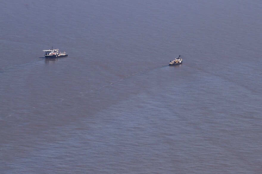 Contractors hired by the Coast Guard survey the Taylor Energy leak in March 2019.