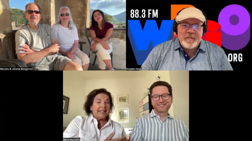 WBGO's Doug Doyle chats with Newark filmmakers Marylou and Jerome Bongiorno and actress Grace Julianna (top left) and Sannio, Italy residents Maria Nuzzolillo and Dan Stemmer (bottom)