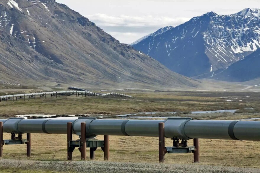 The Trans-Alaska Pipeline runs alongside the Dalton Highway near the Toolik Field Station in the North Slope Borough on June 9, 2017.