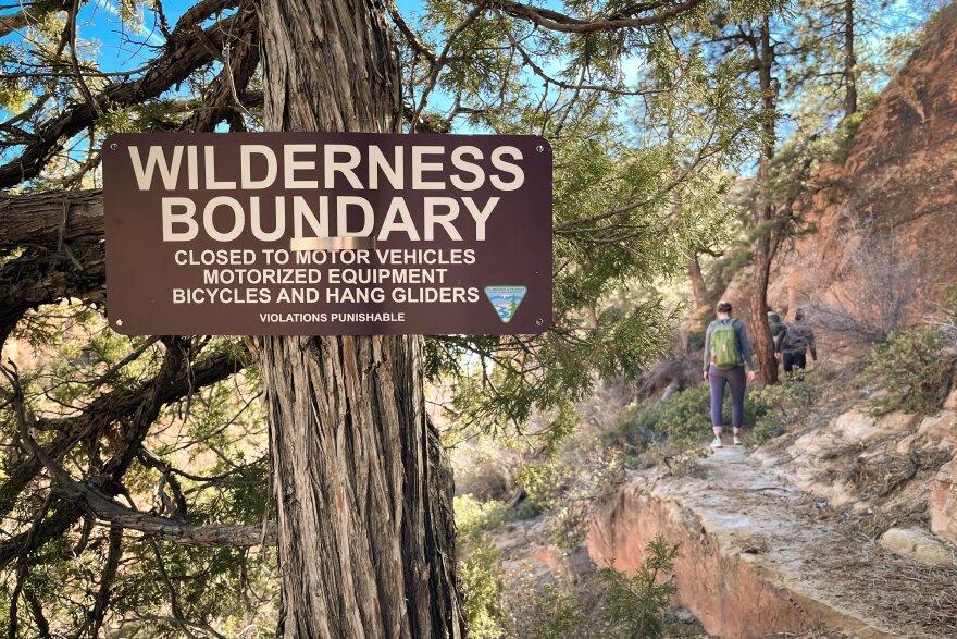 A sign on a tree welcomes hikers to southern Utah’s Canaan Mountain Wilderness, Nov. 30, 2024.