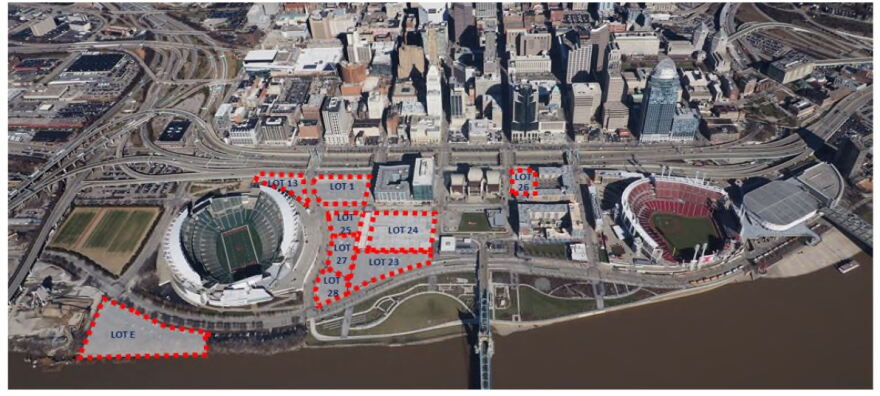 This map shows the areas known as lots 23, 27 & 28, where Hamilton County leaders would like to see the Banks music venue built.