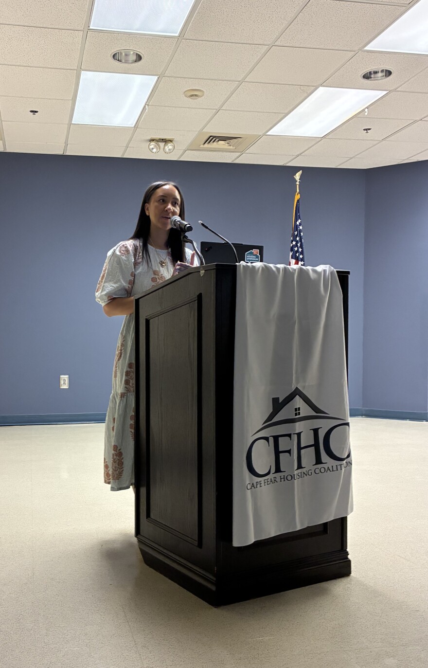 Morgan Mansa of Wake County spoke about the county's $119 million investment in housing affordability at Cape Fear Housing Coalition's annual housing breakfast, May 12, 2026