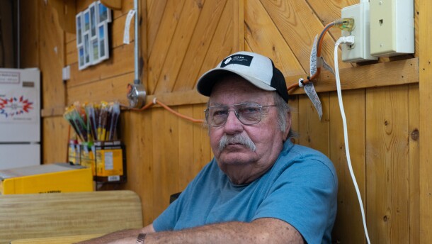 Greg Pearson sits at a gas station table in Junction and shares his firsthand experience fighting the Cottonwood Fire that’s burning across Beaver and Piute counties, June 30, 2026.