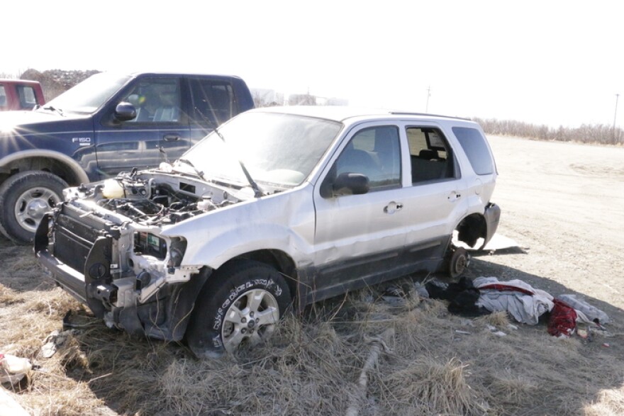 An abandoned vehicle at the Bethel Small Boat Harbor parking lot, pictured here on April 13, 2019. (Anna Rose MacArthur photo)