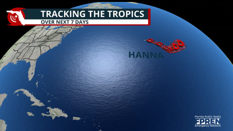 Forecast cone for Tropical Storm Hanna.