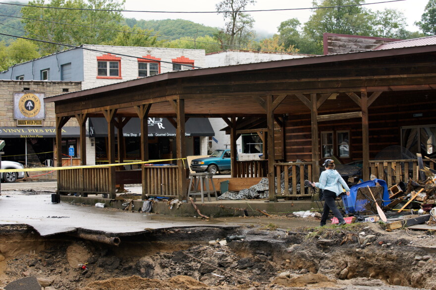 Destruction from flooding and Hurricane Helene in Hot Springs, N.C., on Oct. 1, 2024.