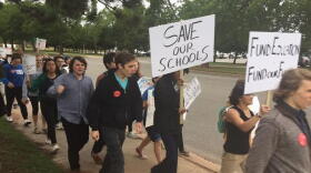 Students from the Classen School of Advanced Studies march from their school to the Capitol on May 18, 2016 in protest of state budget cuts.