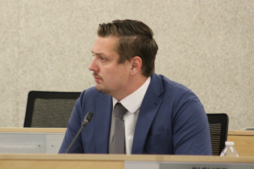 Kenai Peninsula Borough Assembly member participates in a meeting on Tuesday, May 5, 2026 in Soldotna, Alaska.