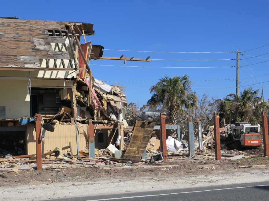 More than three months after Hurricane Michael, many severely damaged homes still await demolition.