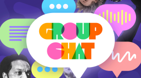 Group Chat logo with photos of people discussed in this episode