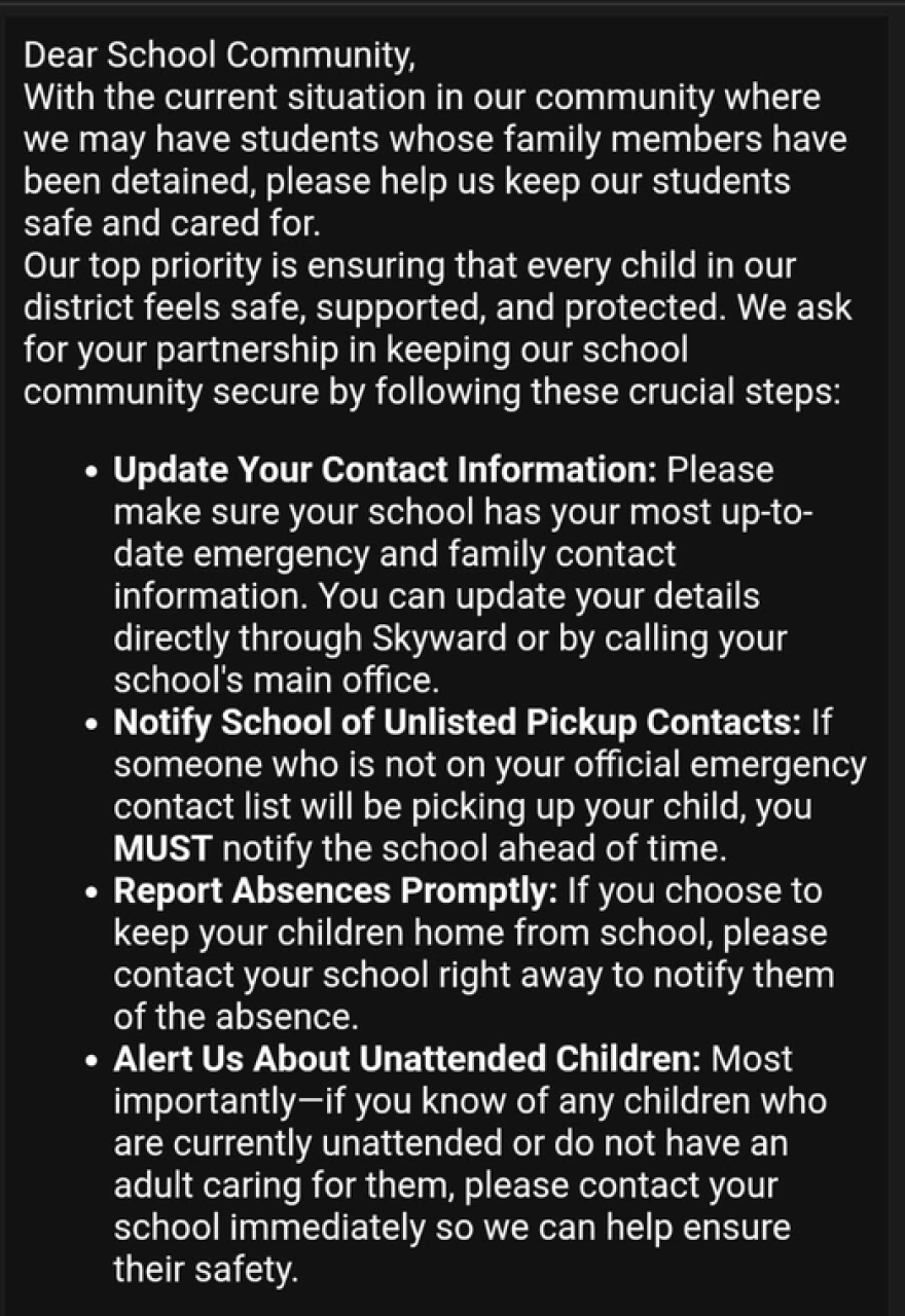 A family in the Dodge City school district provided the KNS with a message about the increased immigration enforcement