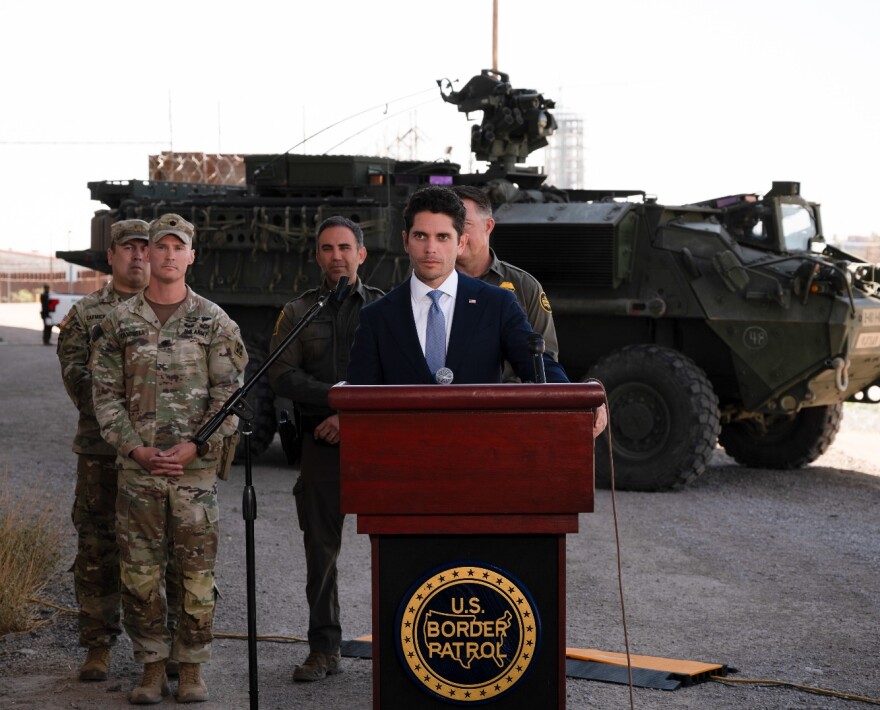 Acting U.S. Attorney for New Mexico Ryan Ellison speaks during a news conference on the southern border in June. Ellison’s term at chief prosecutor in New Mexico was extended for another 210 days, following a move by the Department of Justice.