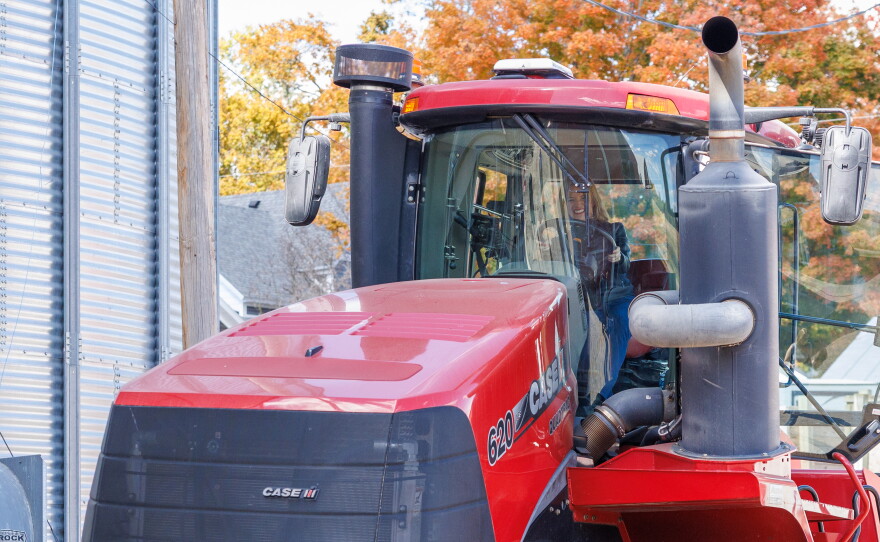 Secretary of State Jocelyn Benson, the Democratic nominee for governor, honks the horn of a tractor after a news conference at Shady Lodge Farm in Lansing, Mich., on Oct. 8, 2026.