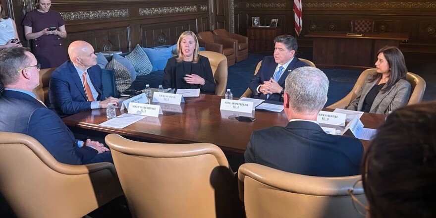 Gov. JB Pritzker speaks at a news conference following his 2026 budget address. Pritzker joined six other Midwestern governors in a letter to EPA Administrator Lee Zeldin urging an emergency waiver on the use of E15 ethanol gasoline this summer. 
