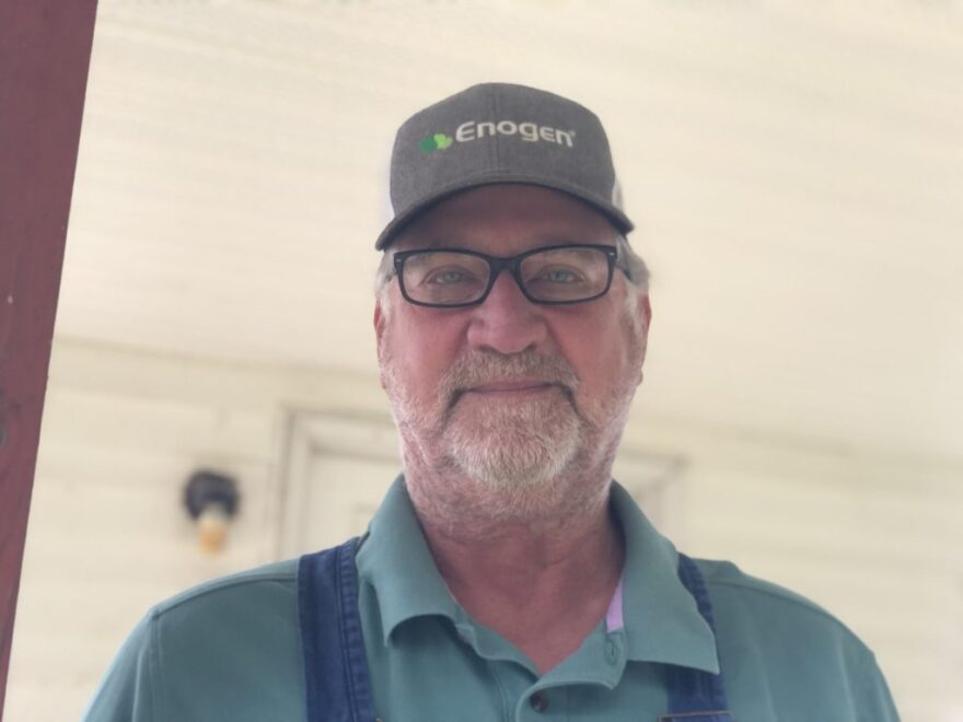 Rick Murdock, sporting a hat with the brand of his corn variety he grows.