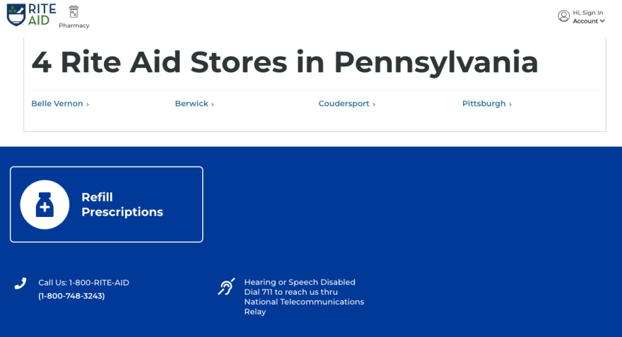Rite Aid's website still listed four Pennsylvania locations as of Friday, Sept. 5, but it appears all are already closed and the chain's last pharmacy in the state shut down Aug. 22.