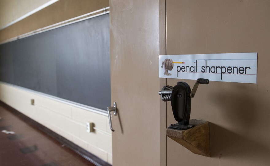 A former classroom is seen inside of NuMedX Medical Clinic, formerly Longview Elementary School in Punxsutawney, Pa., on April 5, 2023.