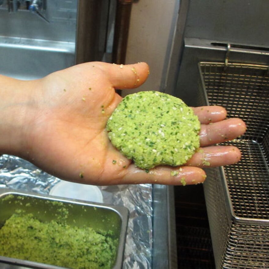 This Eqyptian-style falafel is made with fava beans, not garbanzo beans.