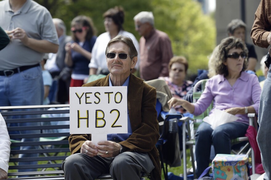 Supporters of House Bill 2 gather for a rally at the North Carolina State Capitol in Raleigh, N.C., on April 11. A recent poll found that nearly 49 percent of North Carolinians support at least some part of the controversial law.