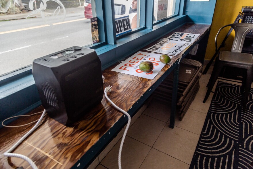 A portable battery at the Kalihi Valley Station used by nearby residents following Hurricane Lala. Rep. Ikaika Hussey brought the battery for residents without power. (August 17, 2026)