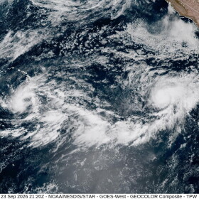 A satellite image shows Tropical Storm Nolo near the state on Wednesday morning.