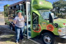 Librarian Racine Zakula drives the Wichita Public Library's book bus. The bus is an outreach initiative to bring library services to areas of Wichita that don't have quick access to a physical library location.