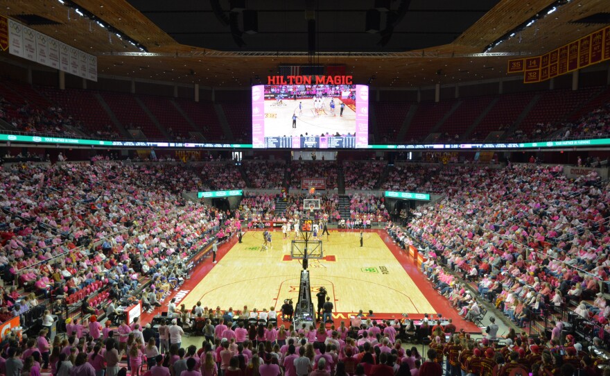 The Iowa State women's basketball team plays Kansas State University Feb. 15, 2026 at Hilton Coliseum in Ames, Iowa.