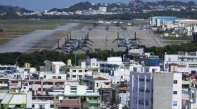 U.S. MV-22 Osprey transport aircraft are parked at the U.S. Marine Corps Air Station Futenma in Ginowan, on the main island of the Okinawa archipelago, southern Japan, Tuesday, Feb. 18, 2025. 